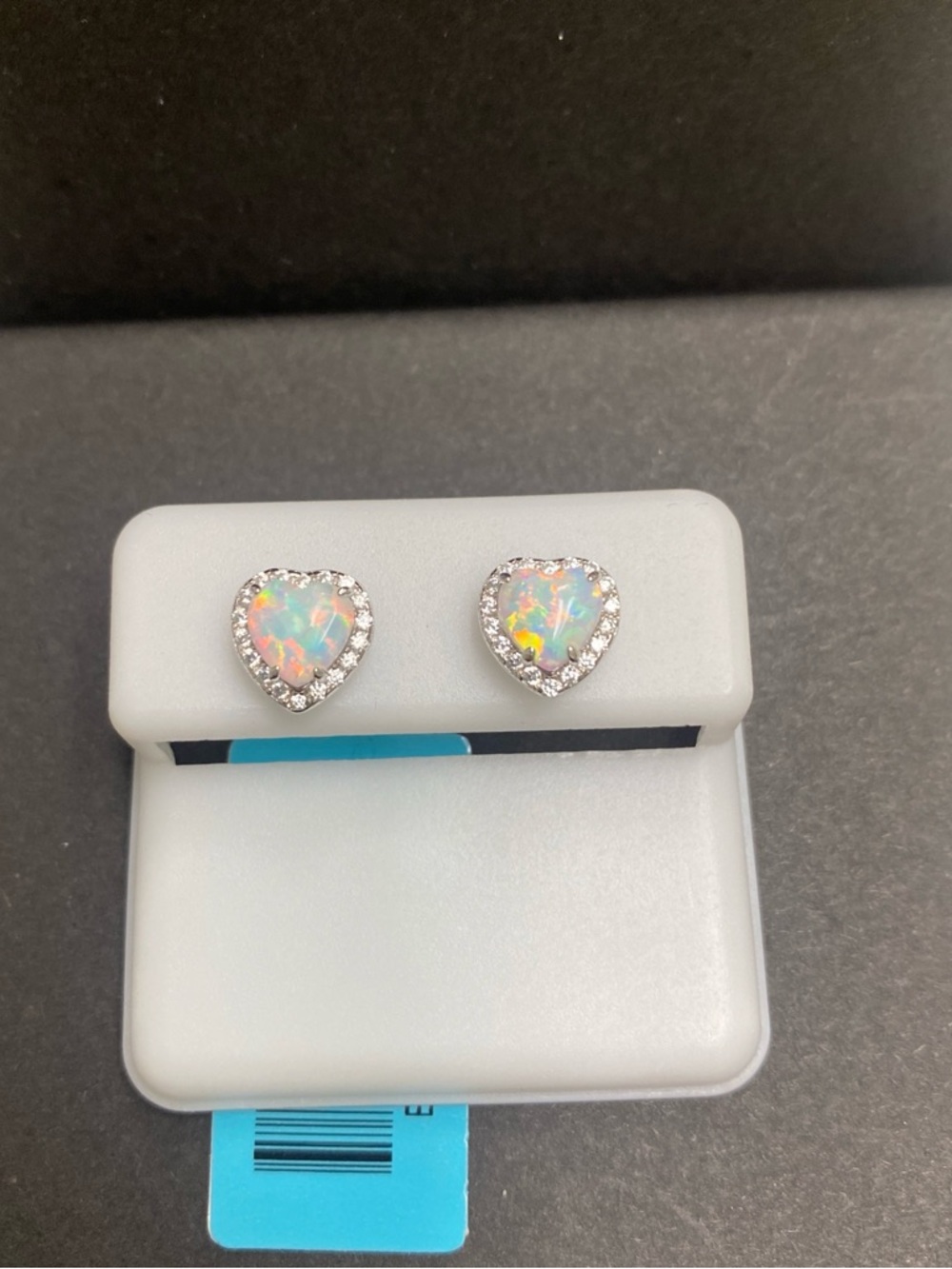 Heart Shaped White Opal Stud Earrings